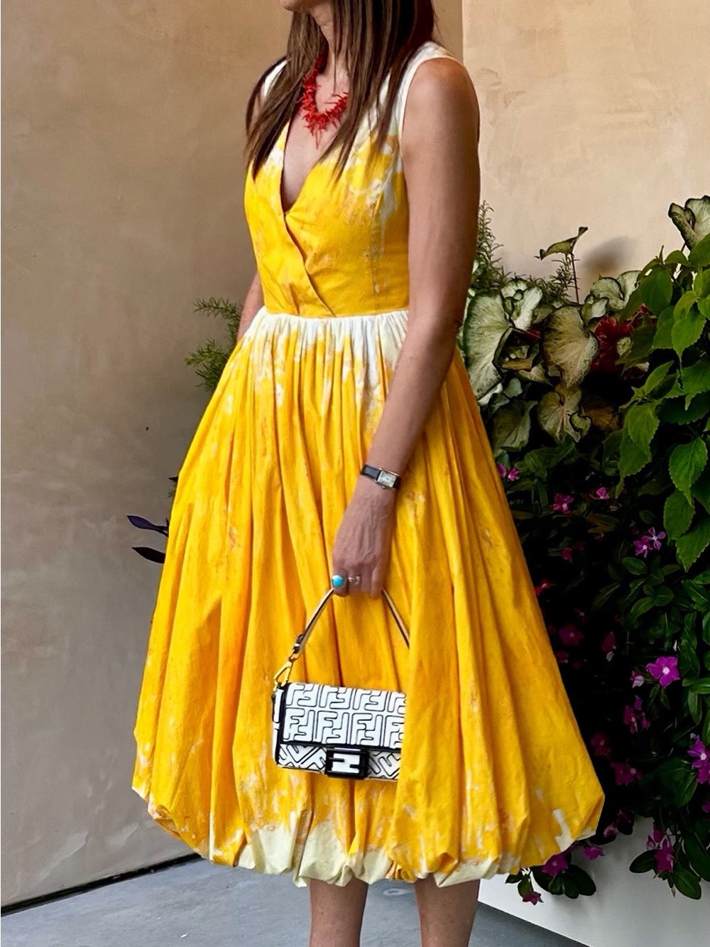 Dress of the Summer! Tracy Reese Yellow and Cream V-Neck Sleeveless Midi Dress